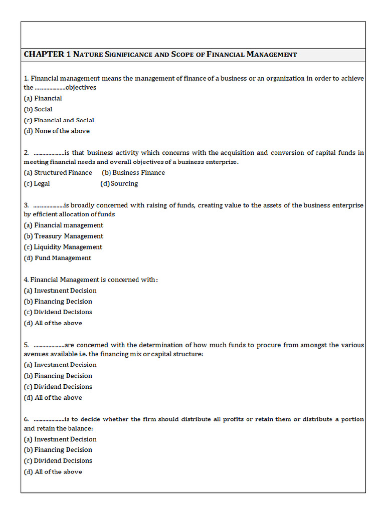 CHP 1 FM Test | PDF