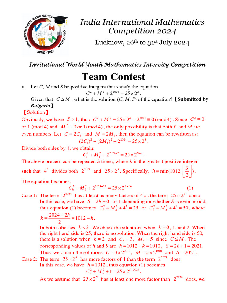 Solutions to World Youth Math Competition | PDF | Triangle | Equations
