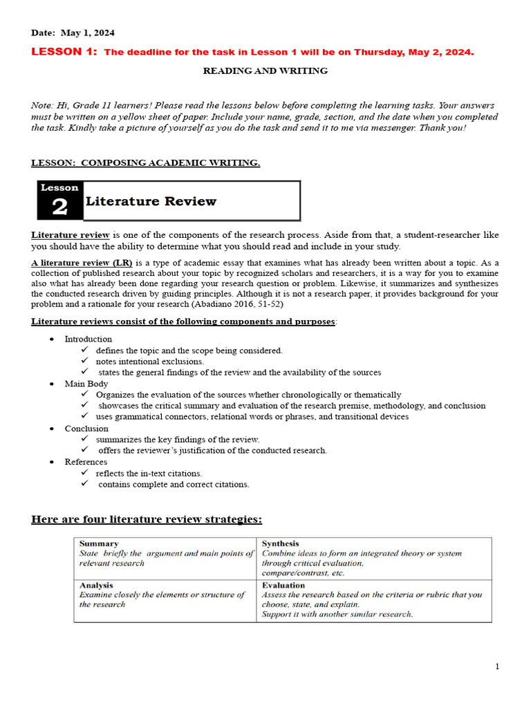 Final May 1 2024 Task On Reading Writing Class | PDF | Methodology ...