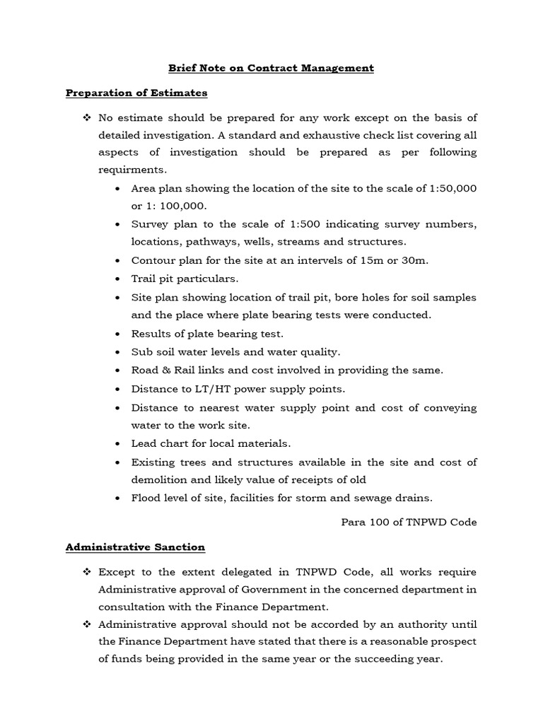 TNPWD Contract Management Guidelines | PDF | Expense | Procurement