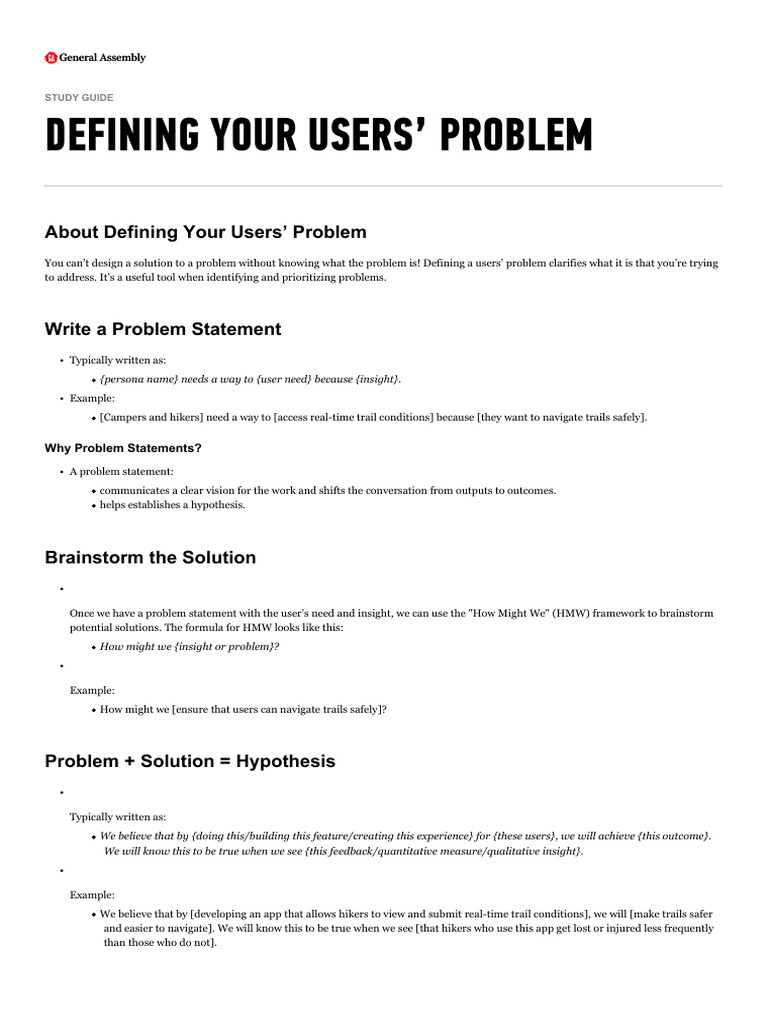 Defining User Problems Guide | PDF | Career & Growth
