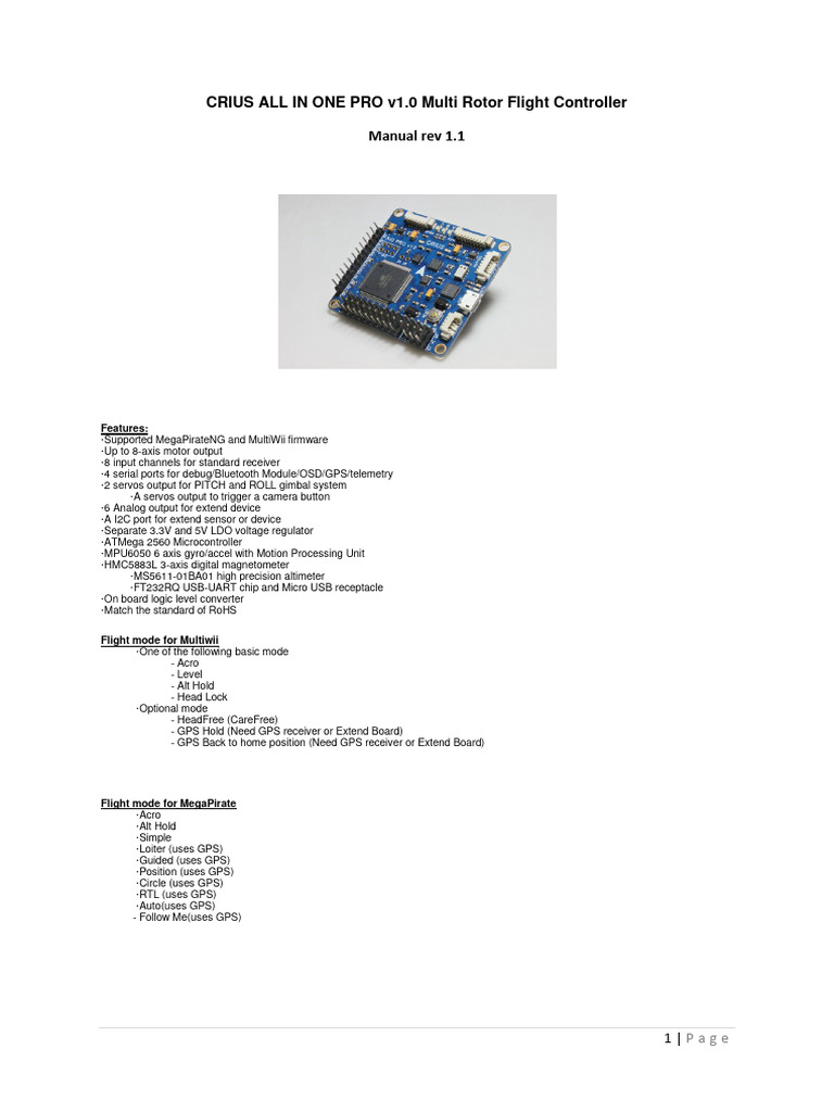 CRIUS ALL IN ONE PRO v1.0 Multi Rotor Flight Controller Manual Rev 1.1 ...