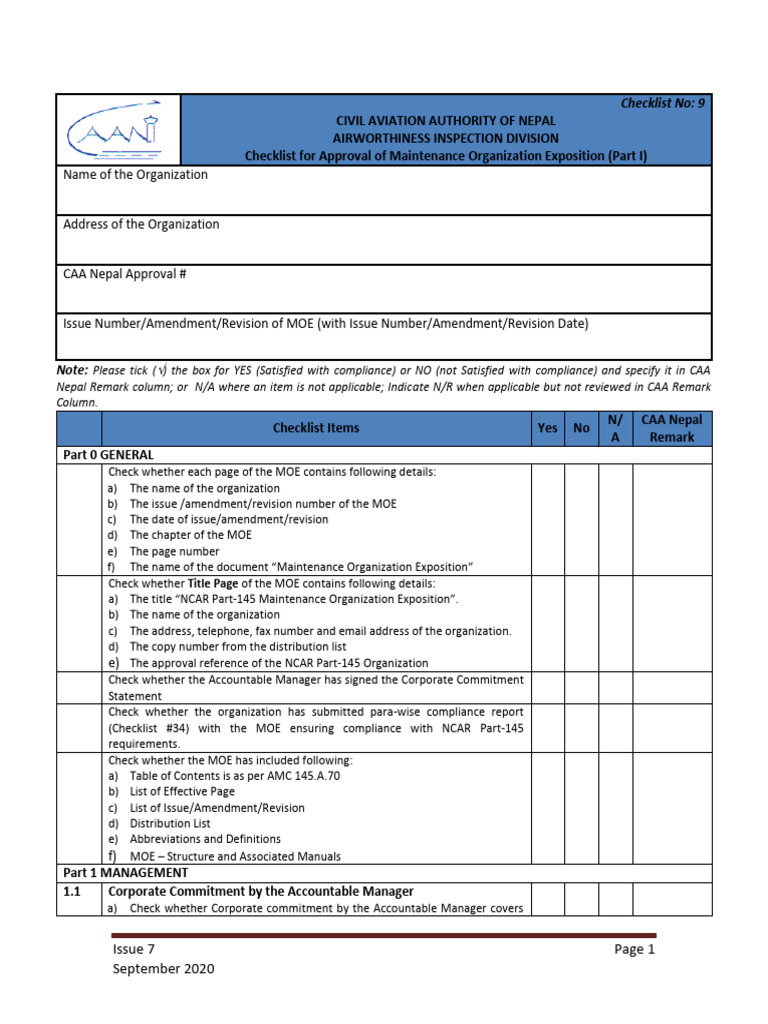 NCAR Part-145 Maintenance Exposition Checklist | PDF | Nondestructive ...