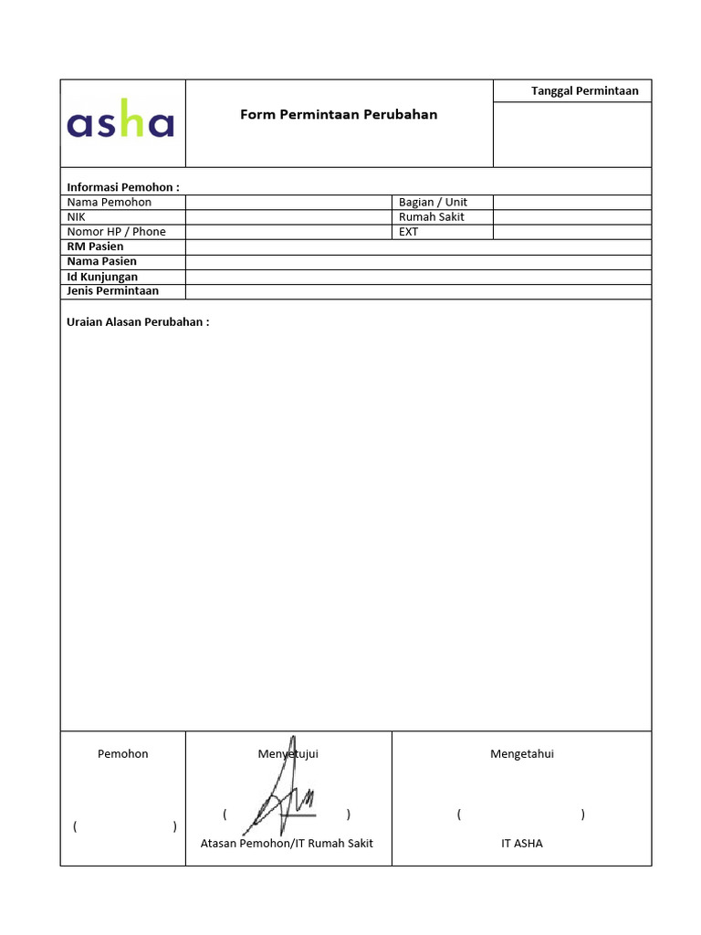 Form Permintaan Perubahan ASHA | PDF