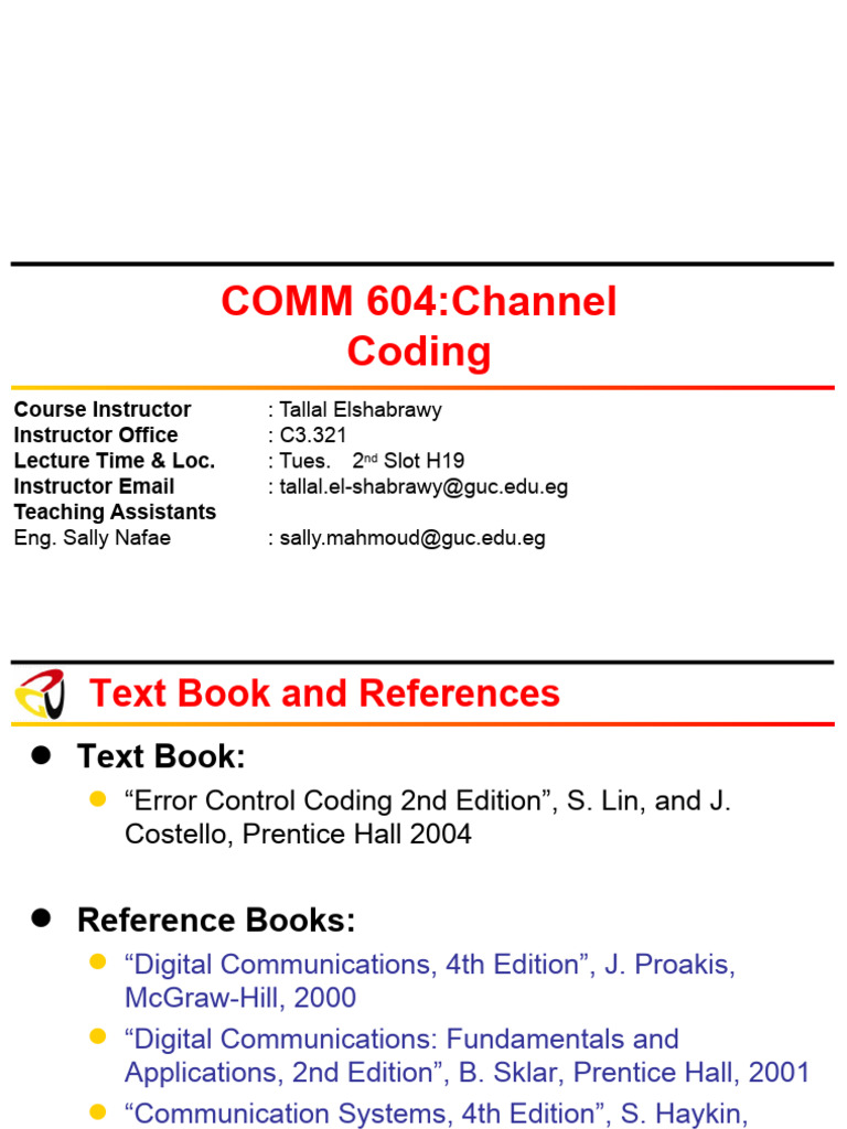 Channel Coding Course Overview | PDF | Error Detection And Correction ...