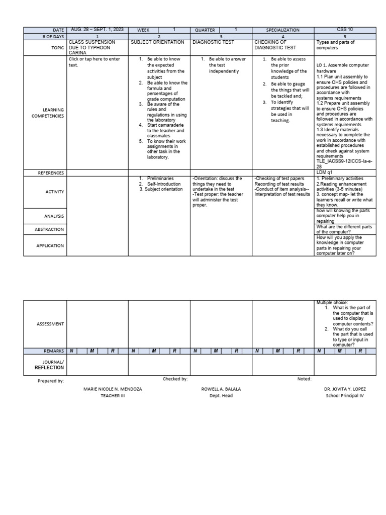 Week 1 Lesson Plan: Computer Skills | PDF | Multiple Choice | Learning