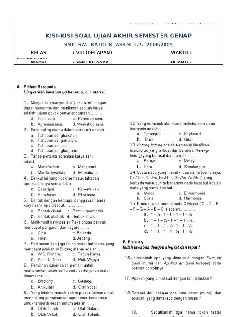 Contoh  Soal  Seni  Budaya  Kelas  11  Semester  1  Kurikulum 2013   Contoh  Soal  Seni  Budaya  Kelas  11  Semester  1  Kurikulum 2013