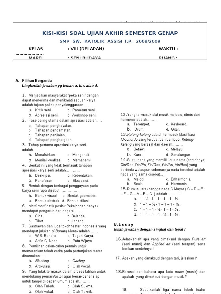 Kisi-kisi Soal Bahasa Inggris Kelas 8 Smp Kunci Jawaban Tematik - Raga Soal