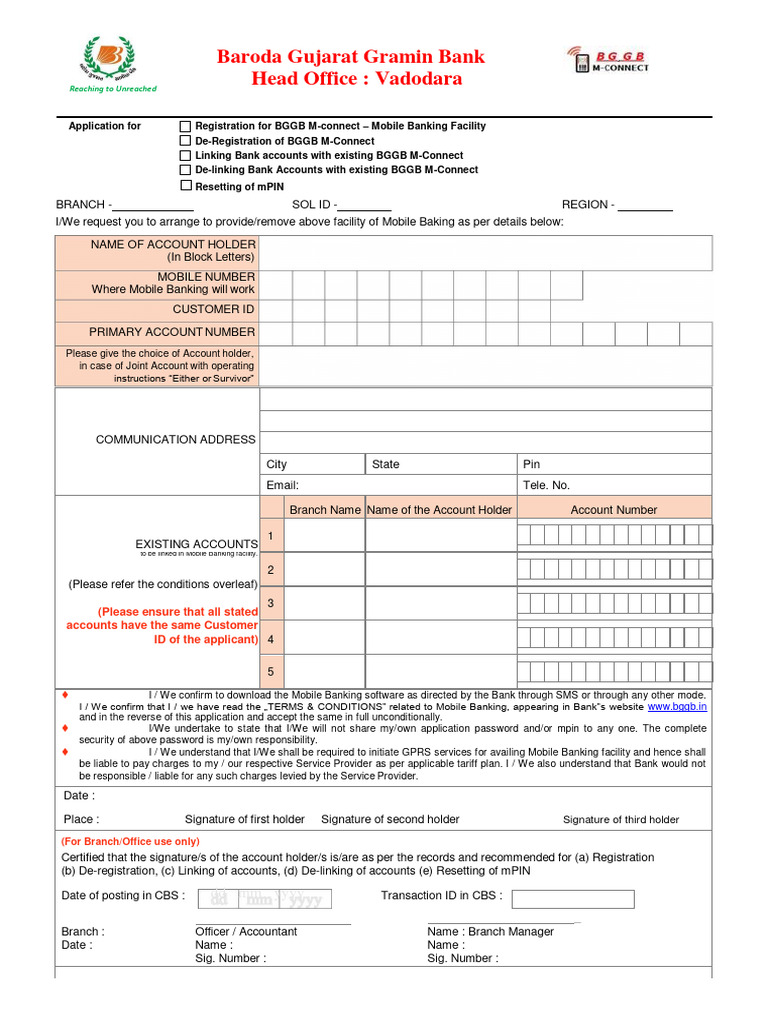 BGGB Mobile Banking Application Form | PDF | Banks | Service Industries