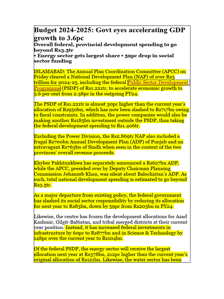 budget 20242025 dawn PDF Government Budget Balance Taxes