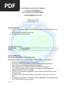 Church Heritage Exam 2024
