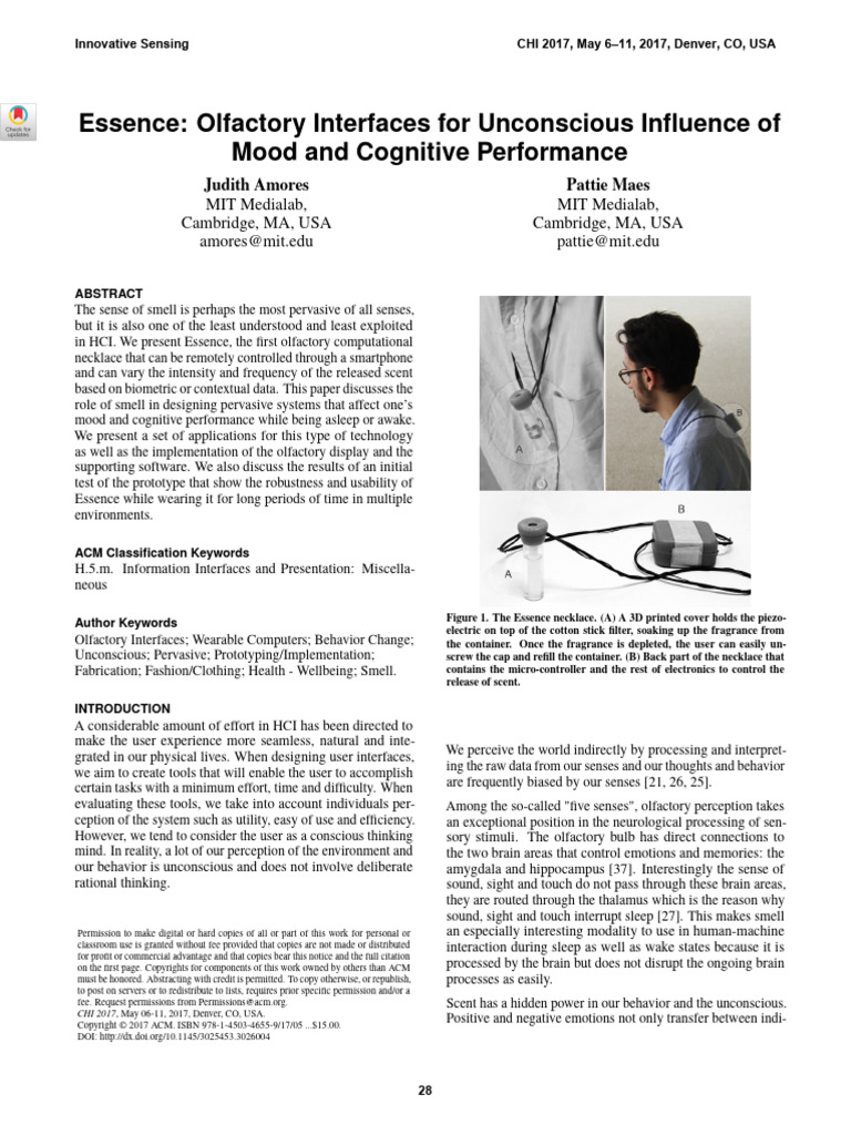 Essence: Olfactory Interfaces For Unconscious Influence of Mood and ...