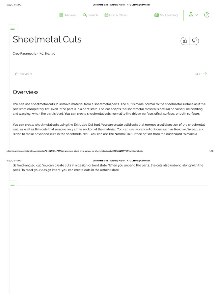 Sheetmetal Cuts - Tutorial - Playlist - PTC Learning Connector | PDF ...