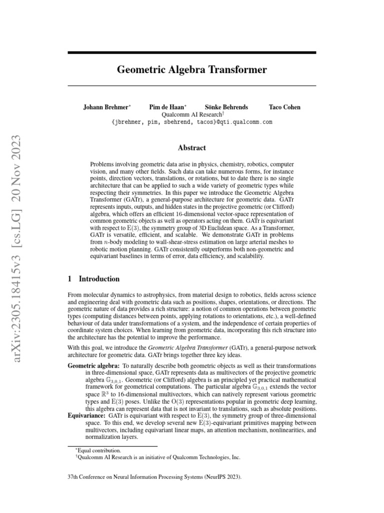 Geometric algebra transformer equal contribution qualcomm ai research