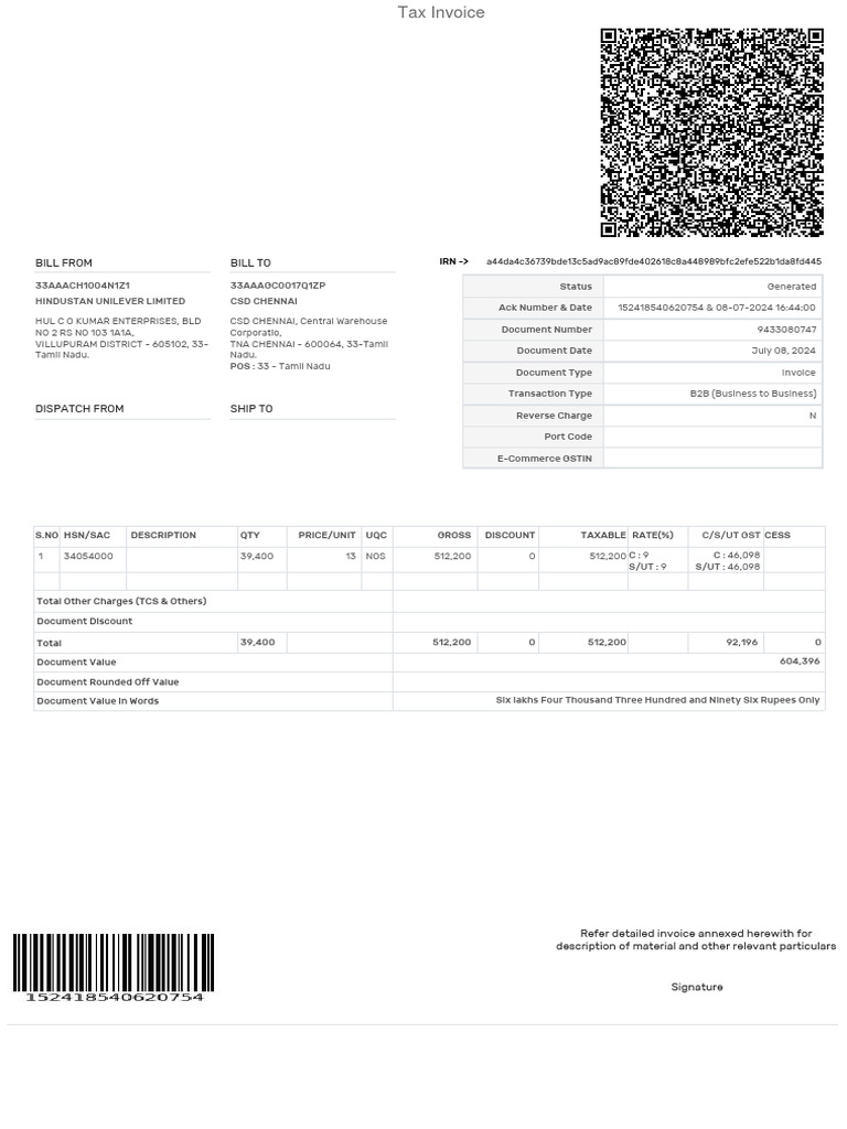 B2B Invoice for CSD Chennai | PDF | Invoice | Payments