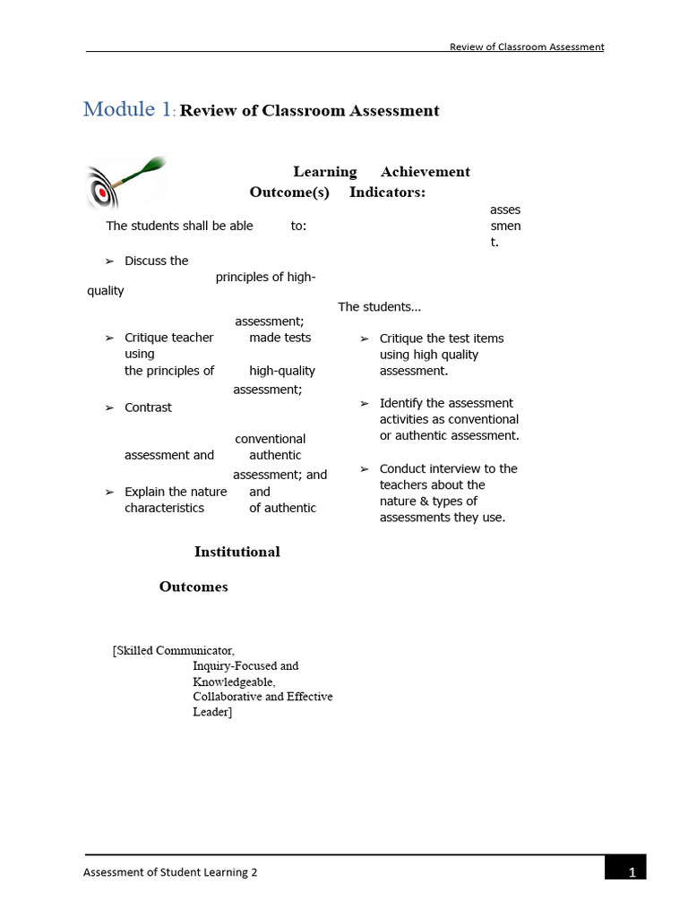 Module 1 Review Of Classroom Assessment Pdf Educational Assessment