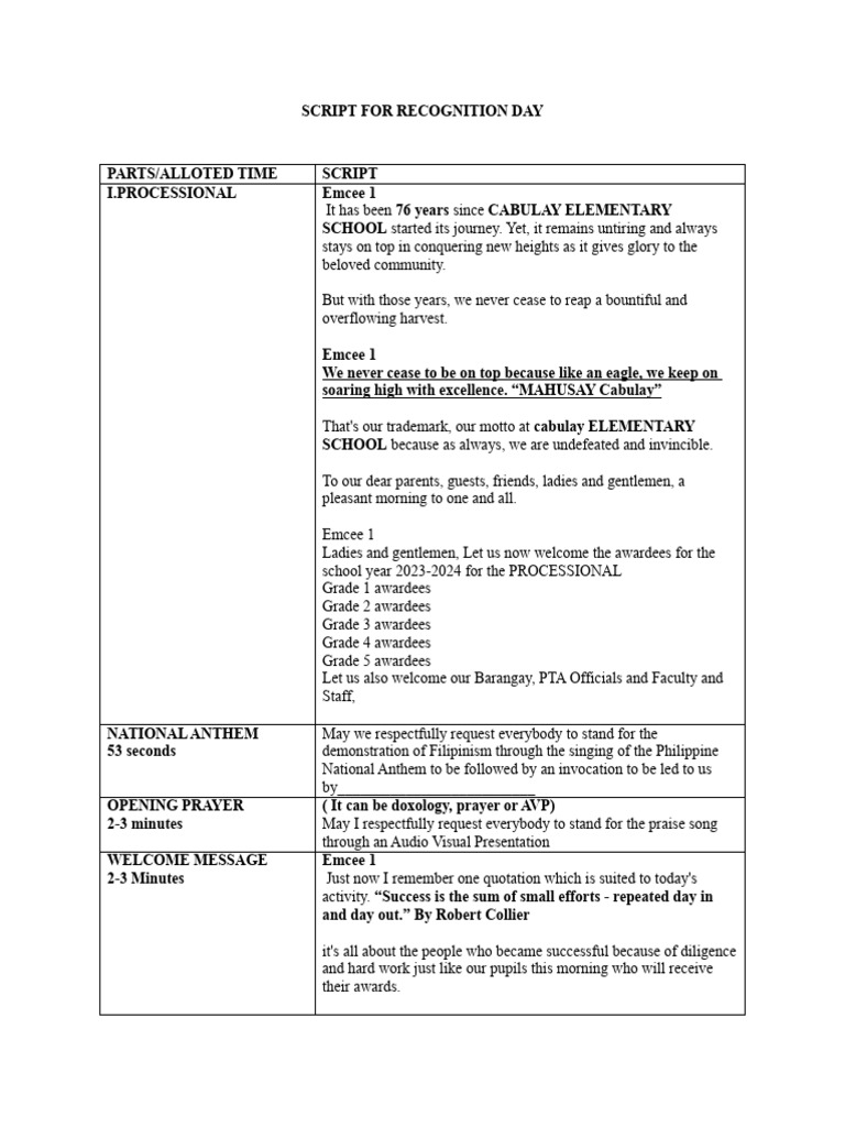 SCRIPT FOR RECOGNITION RITES FINAlly Edited | PDF
