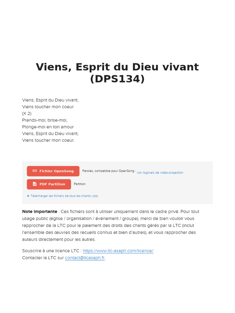 Viens, Esprit du Dieu vivant - Paroles et Partition | PDF | Poésie