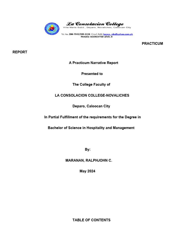 Practicum Report: Hospitality Management | PDF | Waiting Staff | Bar ...
