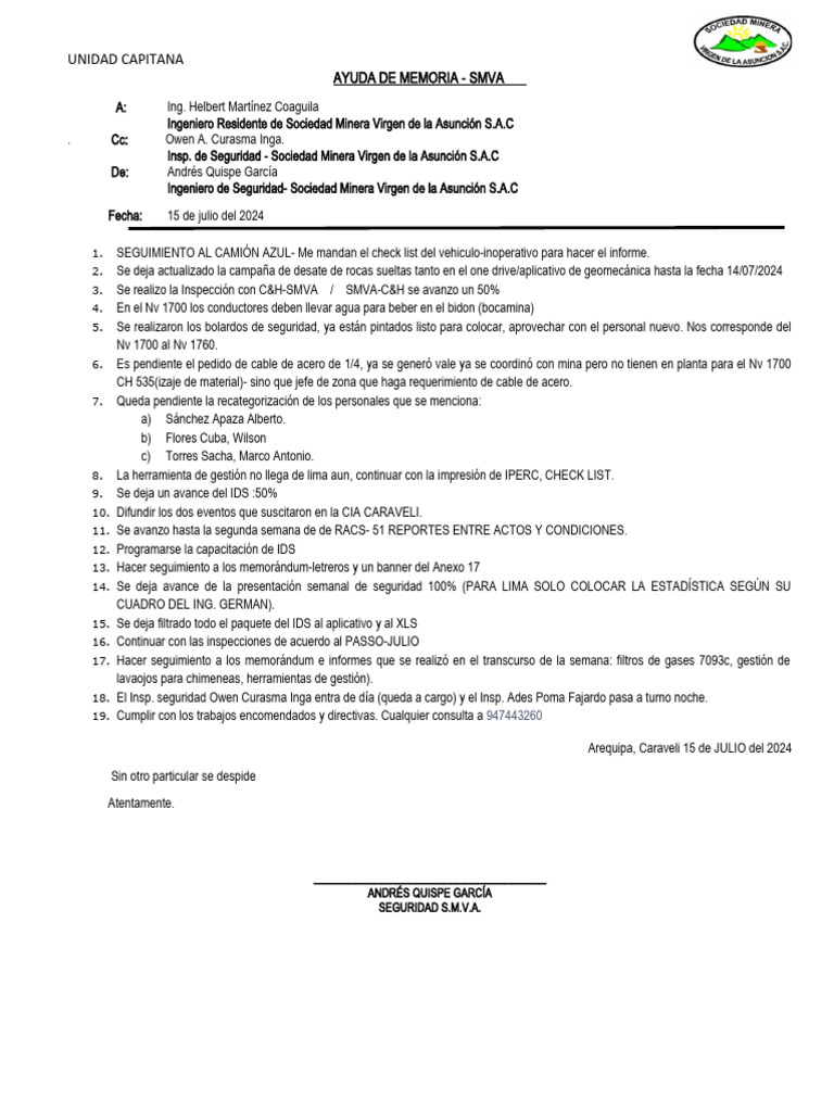 Informe de Seguridad SMVA - Julio 2024 | PDF