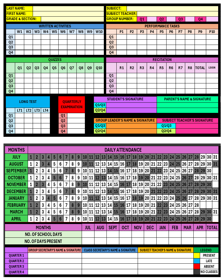 Student Attendance Index Card Template | PDF