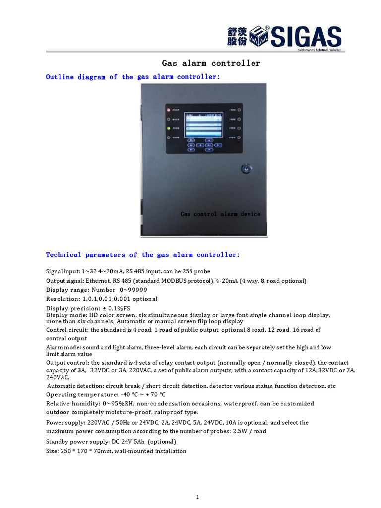 Advanced Gas Alarm Controller Specs | PDF | Computer Network ...