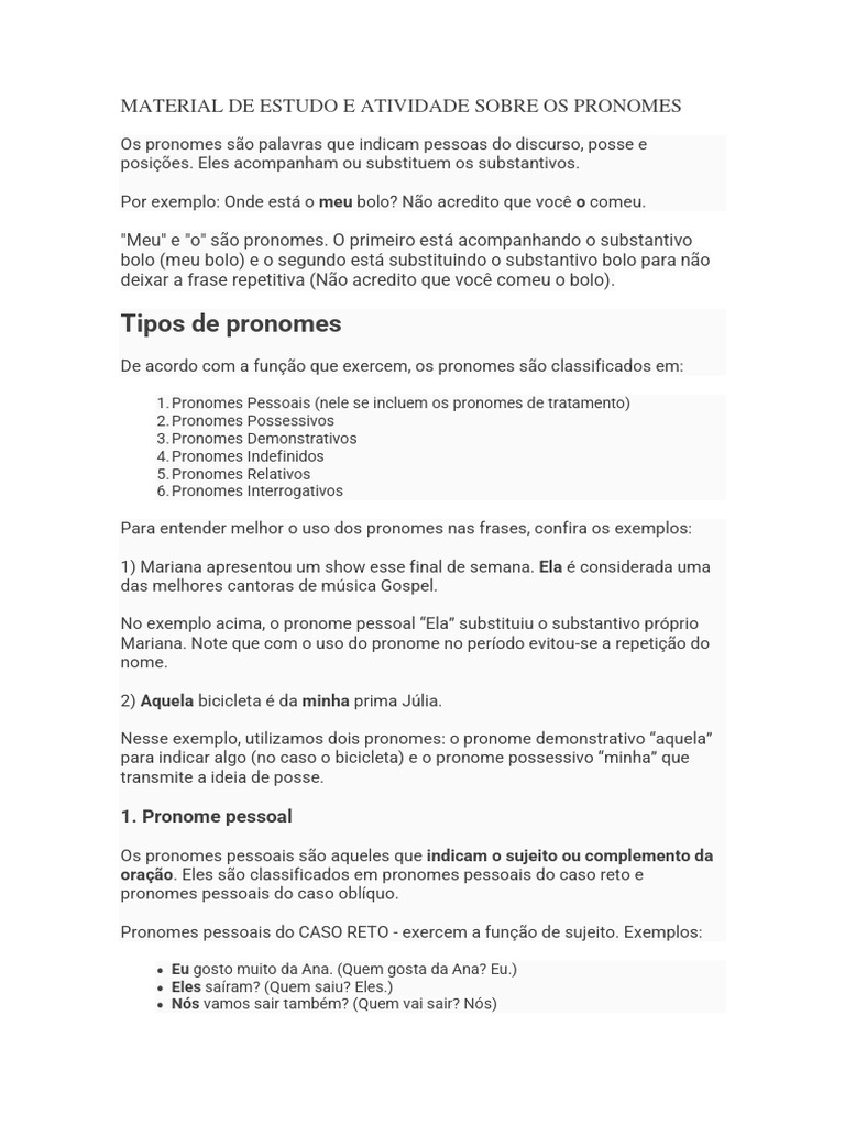 Guia Completo de Pronomes em Português | PDF | Pronome | Plural