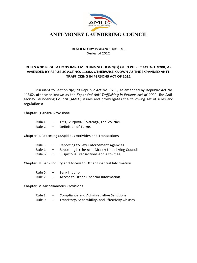 AML Rules for Anti-Trafficking | PDF | Payroll Tax | Wire Transfer