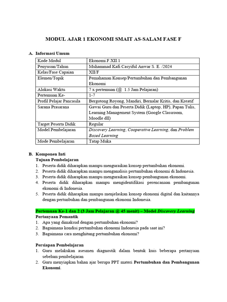 Modul Ajar Ekonomi Kelas 12 Assalam Pdf