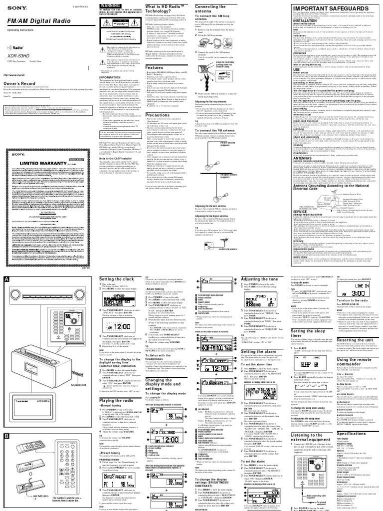 Sony xdr s3hd instr pdf ac power plugs and sockets antenna radio 