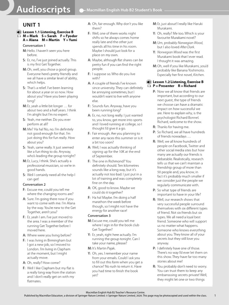 MEH B2 Student's Book Audioscripts | PDF | Anxiety