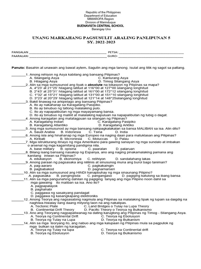 AP Grade5 Q1 | PDF