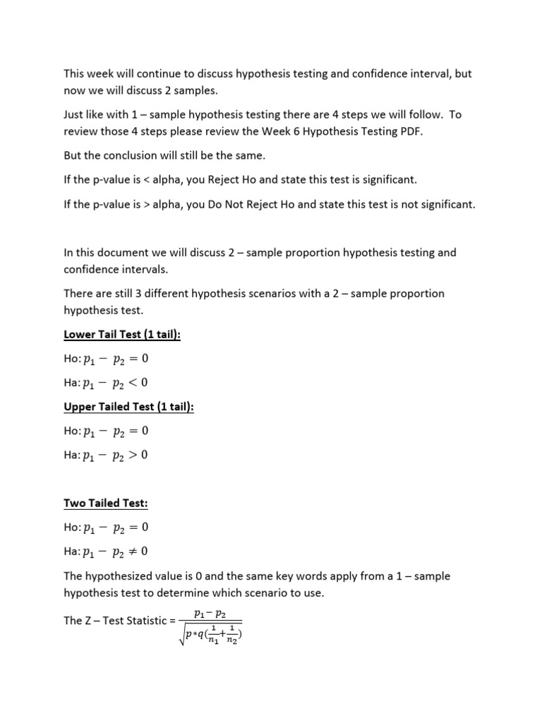 Week 6 2 sample hypothesis testing and ci part1 pdf p value