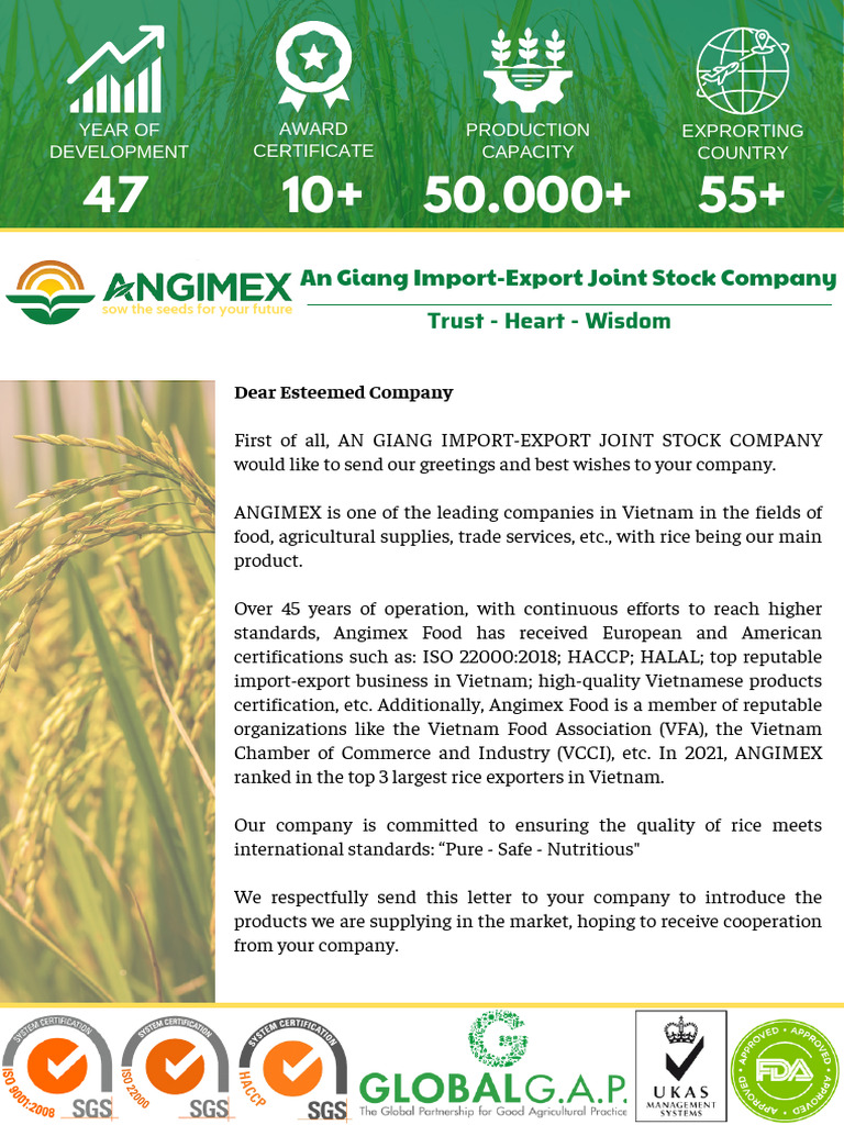 Angimex ST25 Rice Product Overview | PDF | Rice | Vietnam