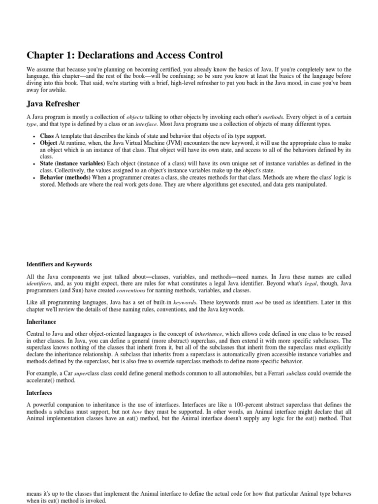Chapter 1: Declarations and Access Control: Java Refresher | PDF ...