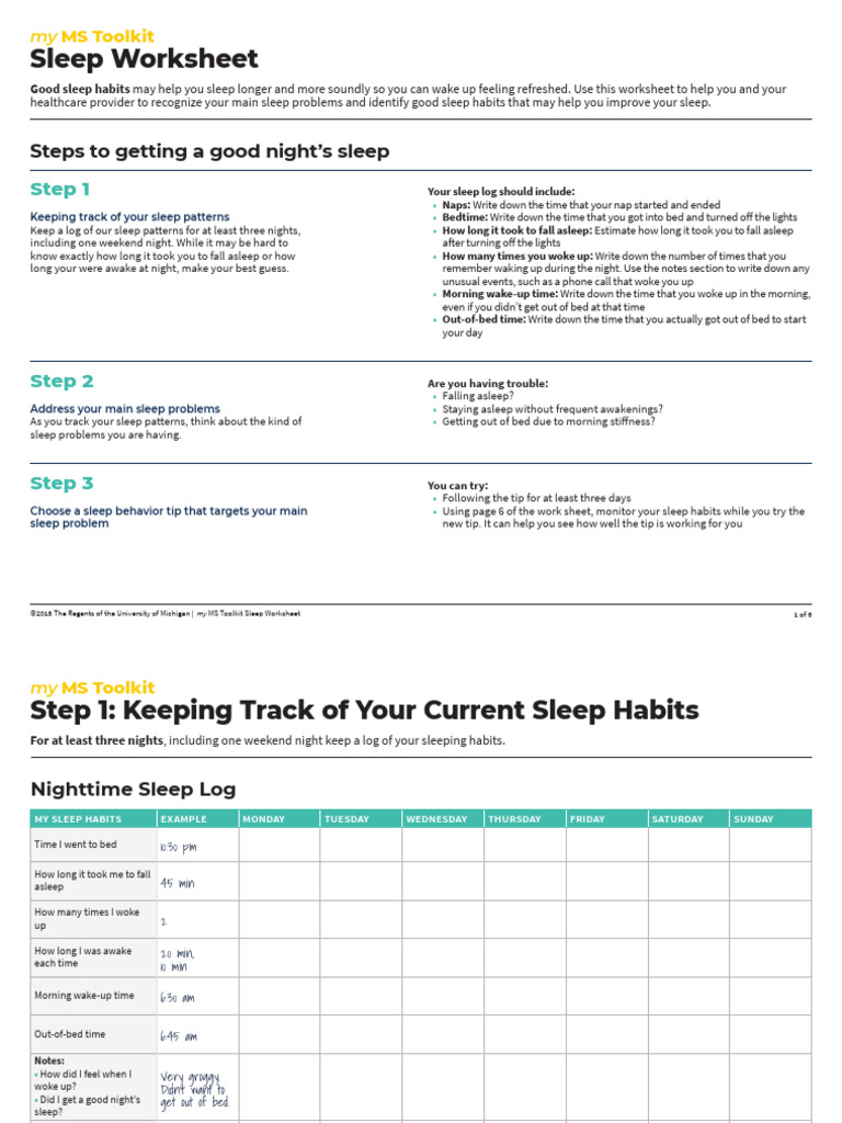 Sleep Improvement Worksheet Guide | PDF | Sleep | Bed