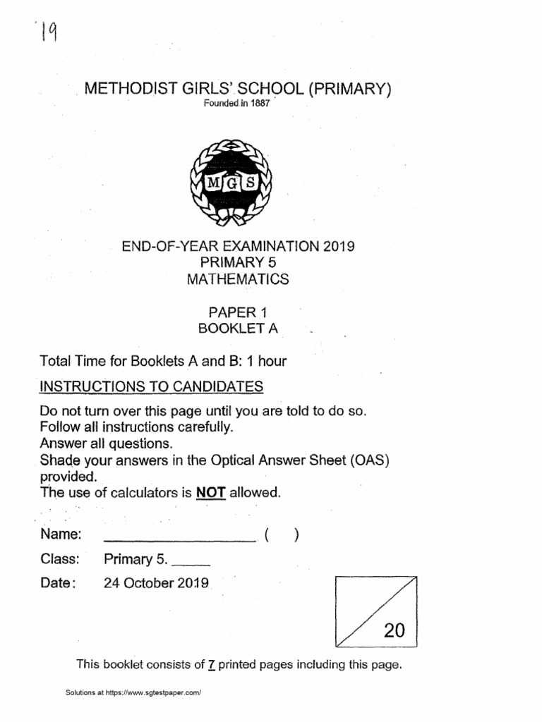 P5 Maths SA2 2019 MGS Exam Papers | PDF | Career & Growth | Language ...