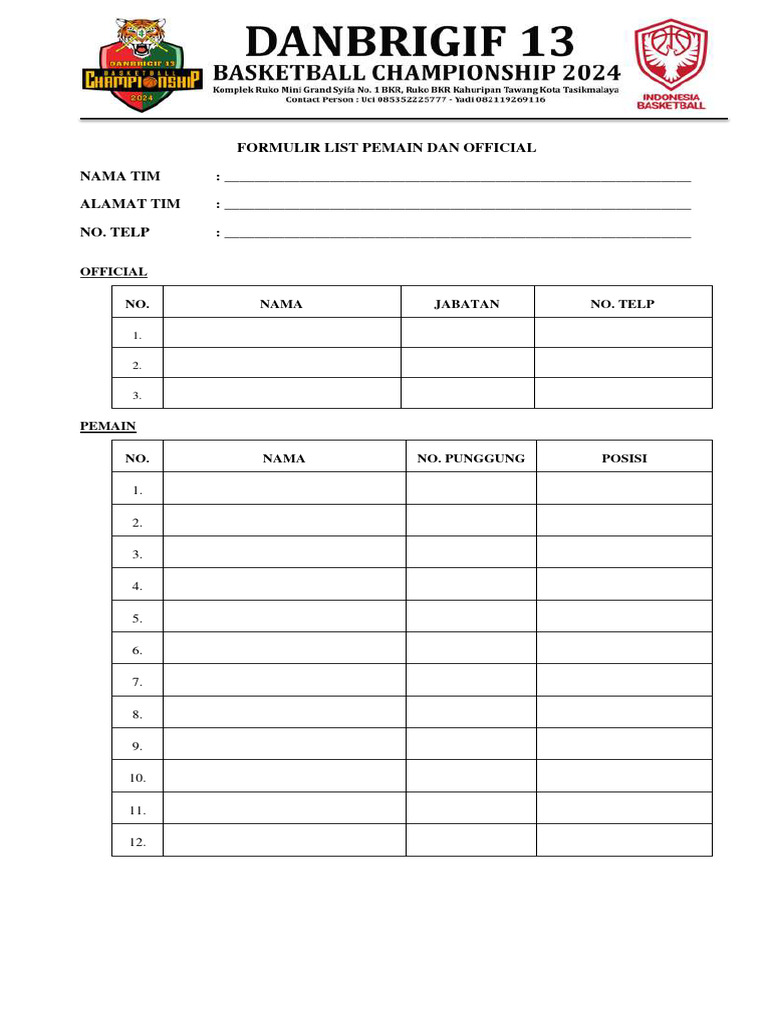 Formulir Pendaftaran Turnamen Basket | PDF | Karier & Perkembangan | Bisnis