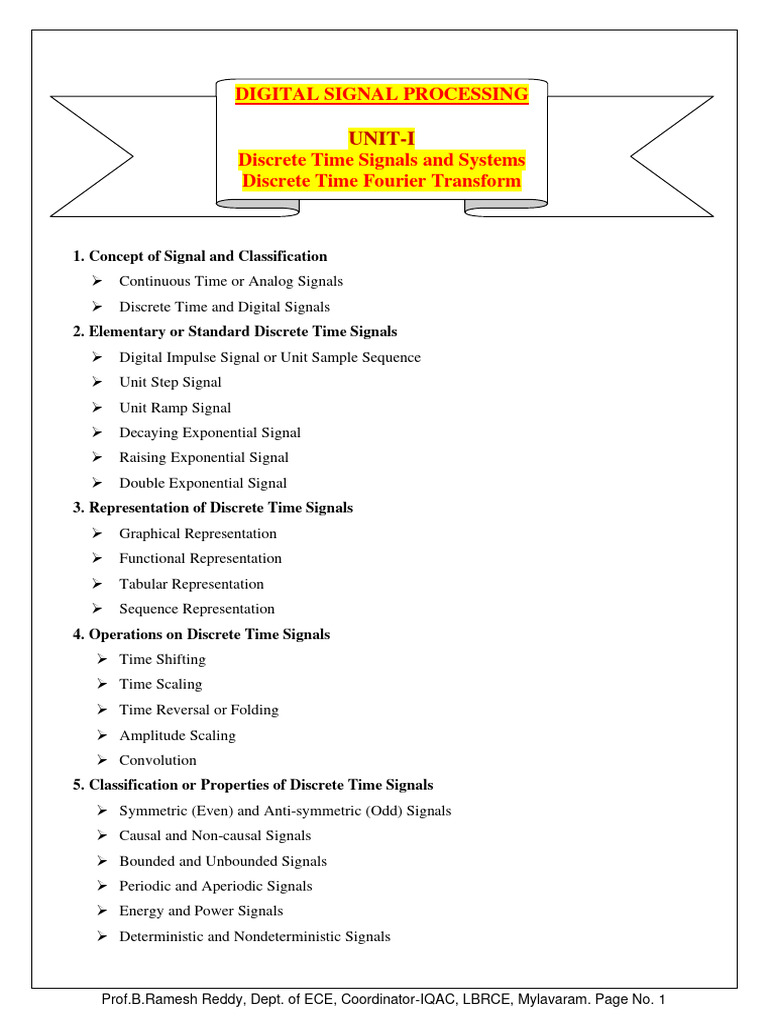 DSP Unit I Material | PDF | Discrete Time And Continuous Time | Digital ...