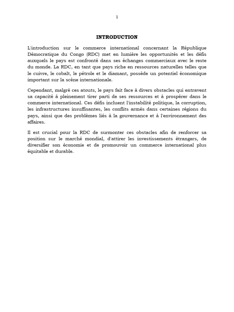 Commerce international en RDC : défis et opportunités | PDF ...