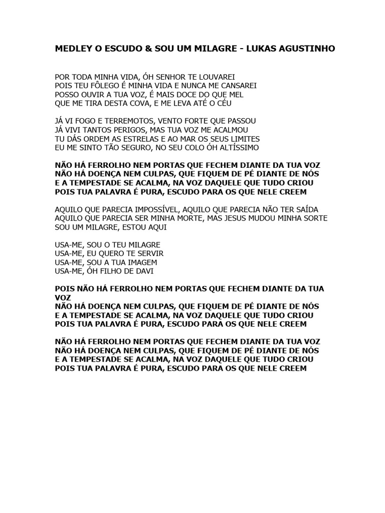 Medley o Escudo & Sou Um Milagre - Lukas Agustinho | PDF | Poesia
