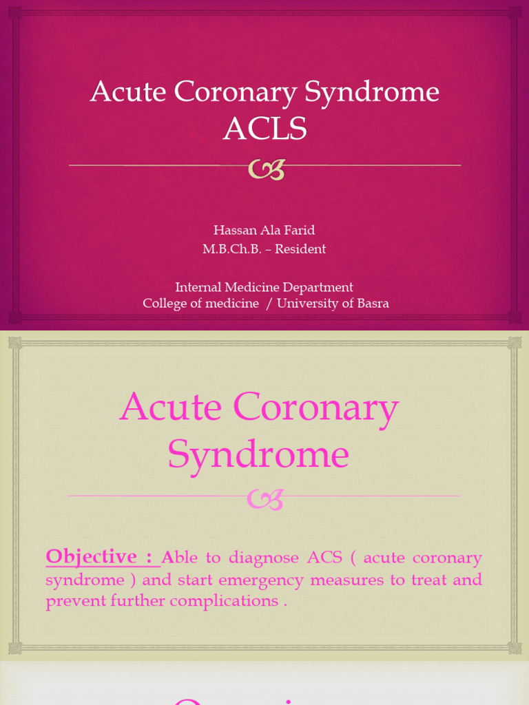 Acute Coronary Syndrome Overview | PDF | Myocardial Infarction | Causes ...