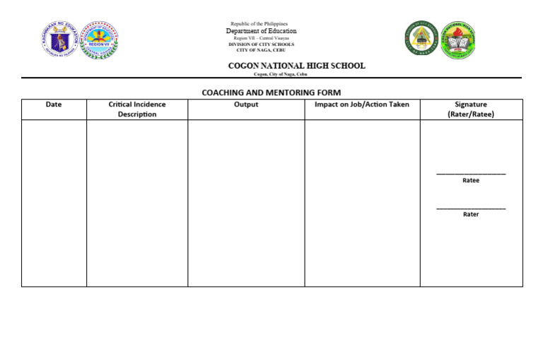 Coaching and Mentoring Form Template | PDF