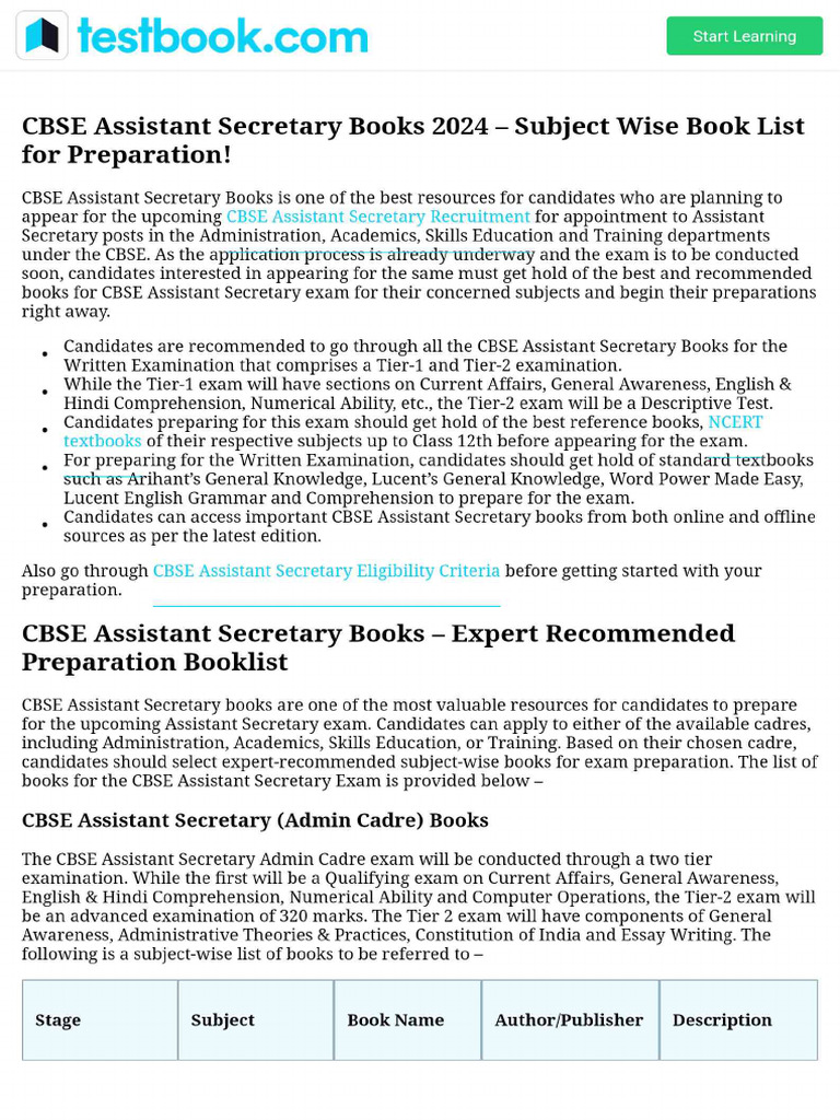 CBSE Assistant Secretary Books 2024 - Subject Wise Book List For ...