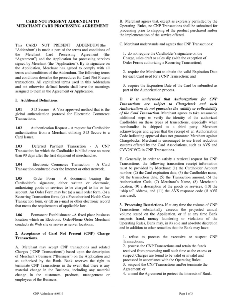 Card Not Present Addendum v6-0419 | PDF | Service Industries | Business