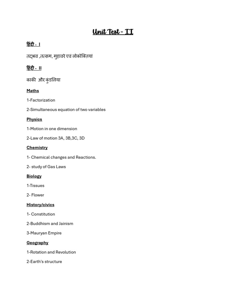 Comprehensive Unit Test Guide | PDF | Science & Mathematics