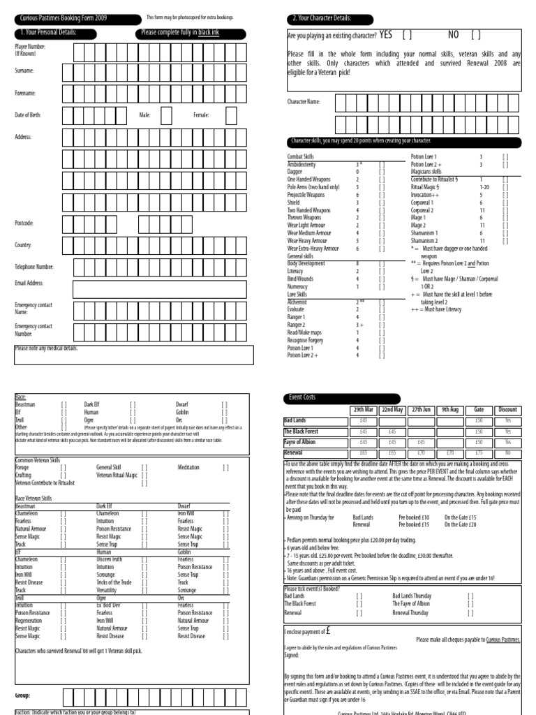 CP Booking Form 2009 | PDF