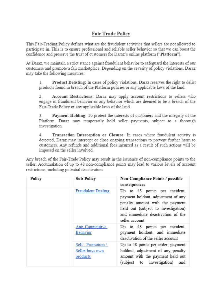 Daraz Fair Trade Policy Overview | PDF | Alibaba Group | Sales