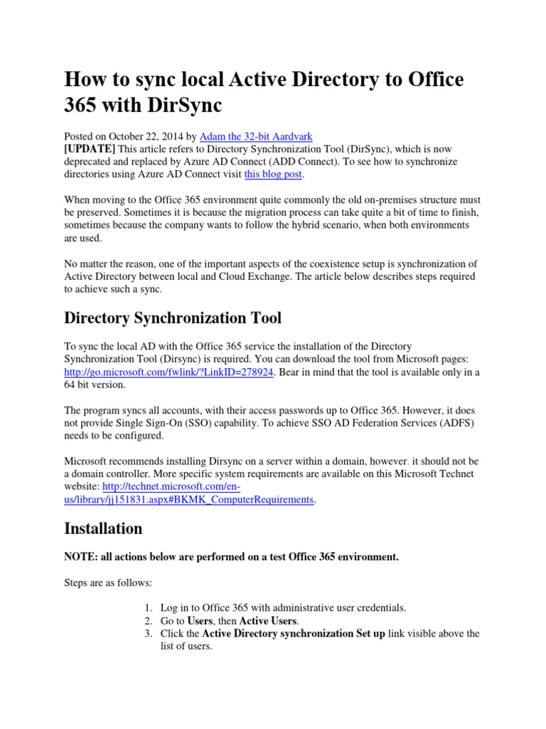 How To Sync Local Active Directory To Office 365 With DirSync | PDF ...