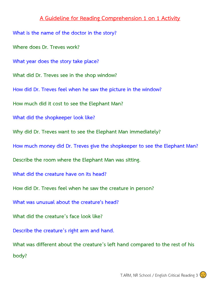 A Guideline For Reading Comprehension 1 On 1 Activity | PDF | Self ...